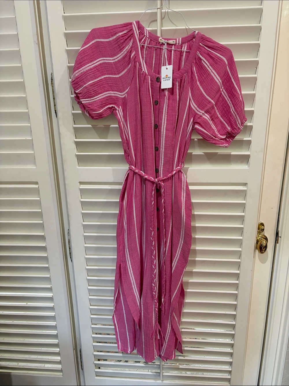 Marine Layer Pink and White Striped Maxi Dress with Belt. Small NWT